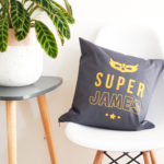 personalised super hero cushion cover dark grey
