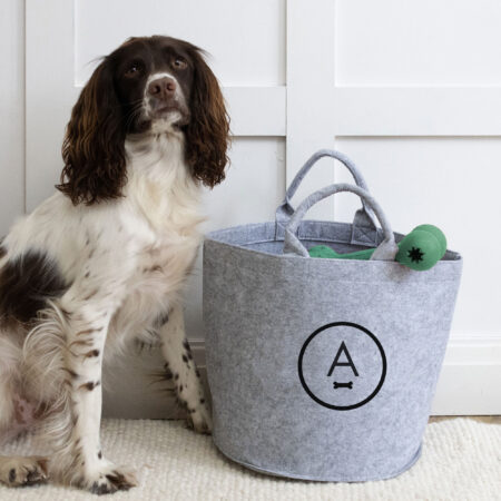 dog and cat toy basket personalised with initial